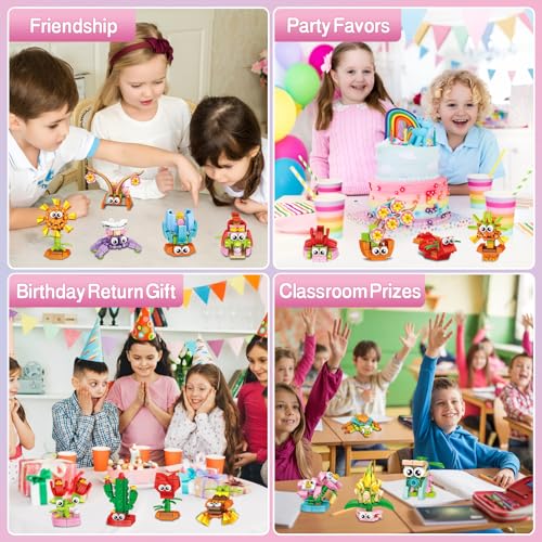 IMCUAMK 36 Packs Valentines Party Favors Building Blocks, Ideal for Kids Classroom Exchange, Flower Bouquets Building Set,...