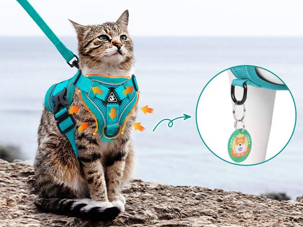 Cat Harness and Leash for Walking Soft Cat Harness Escape Proof, Adjustable Kitten Harness Cat Leash Reflective Strips Jac...