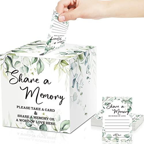 Pajean 50 Pcs Greenery Share a Memory Cards for Collections of Life, Memory Cards Box Guest Ideas for Funeral Graduation W...