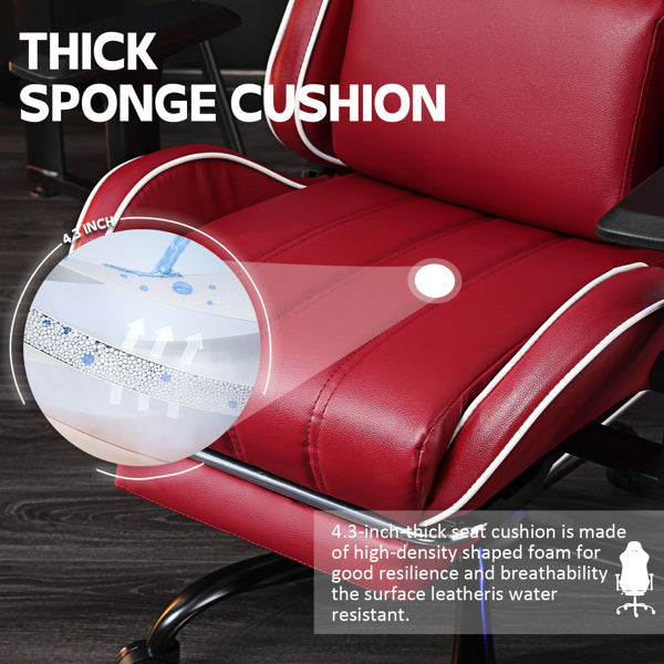Computer Gaming Chairs For Adults, Ergonomic Computer Chair For Heavy People, Adjustable Lumbar Office Desk Chair With Footrest, 360degree-Swivel Seat PU Leather Gamer Chair, Red