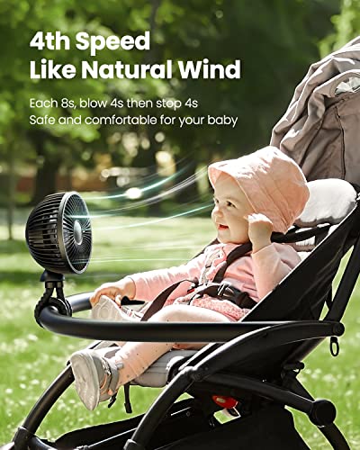 Gaiatop Baby Stroller Fan, 4000mAh Oscillating Mini Portable Fan with Light, 4 Speeds Battery Operated Small Handheld Desk...