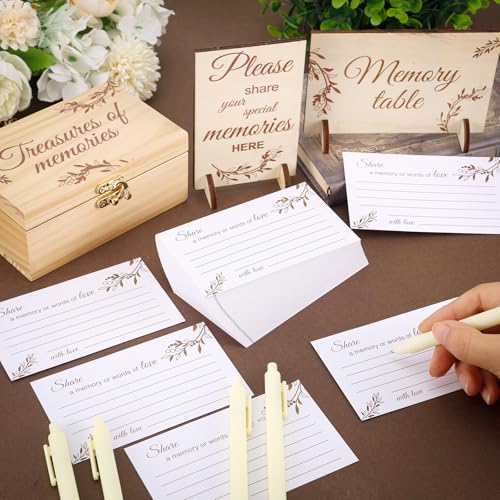 Joottuan Share a Memory Cards Wooden Box for Celebration of Life Decorations with 100 Pcs Funeral Memorial Cards 2 Wood Si...