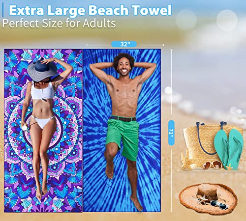 2 Pack Lightweight Thin Beach Towel Oversized 71"x32" Big Extra Large Microfiber Sand Free Towels for Adult Quick Dry Trav...