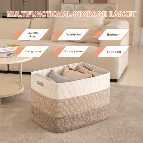 OIAHOMY 108L Super Large Blanket Basket, 25”x16”x16”(108L) Rectangle Woven Baskets for Storage, Cotton Rope Basket For Liv...