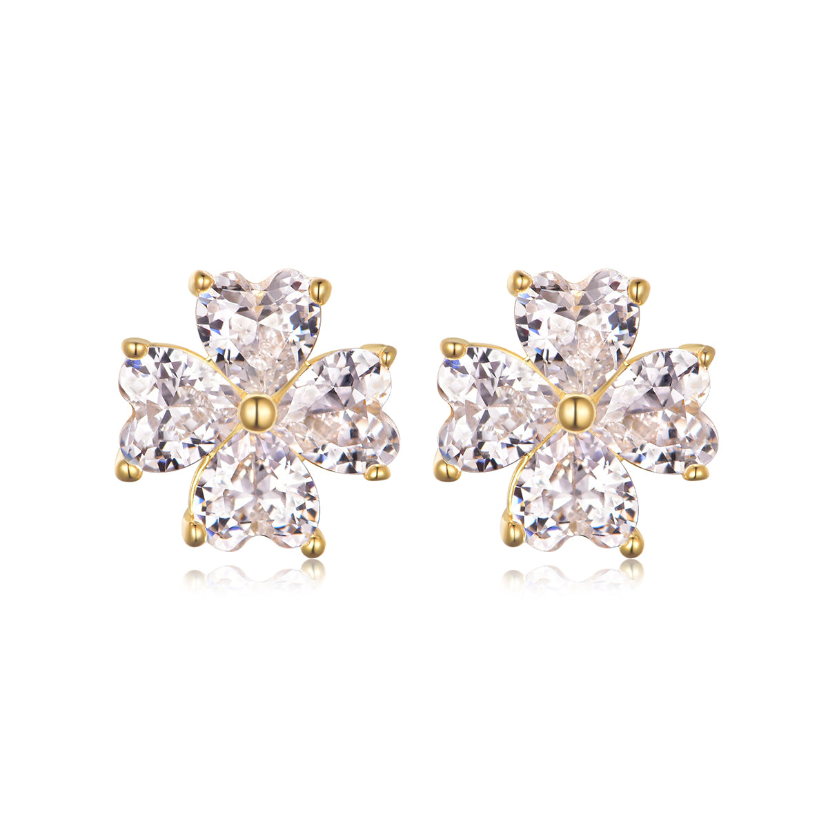 S925 Sterling Silver Heart Clover Stud Earrings, 4x4mm D-VVS1 Moissanite, Platinum Plated 2.5g Women's Jewelry Gift Box