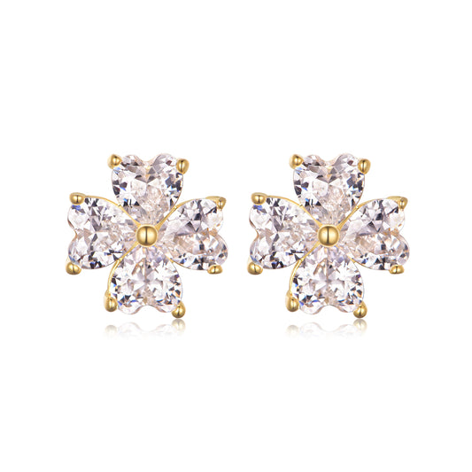 S925 Sterling Silver Heart Clover Stud Earrings, 4x4mm D-VVS1 Moissanite, Platinum Plated 2.5g Women's Jewelry Gift Box