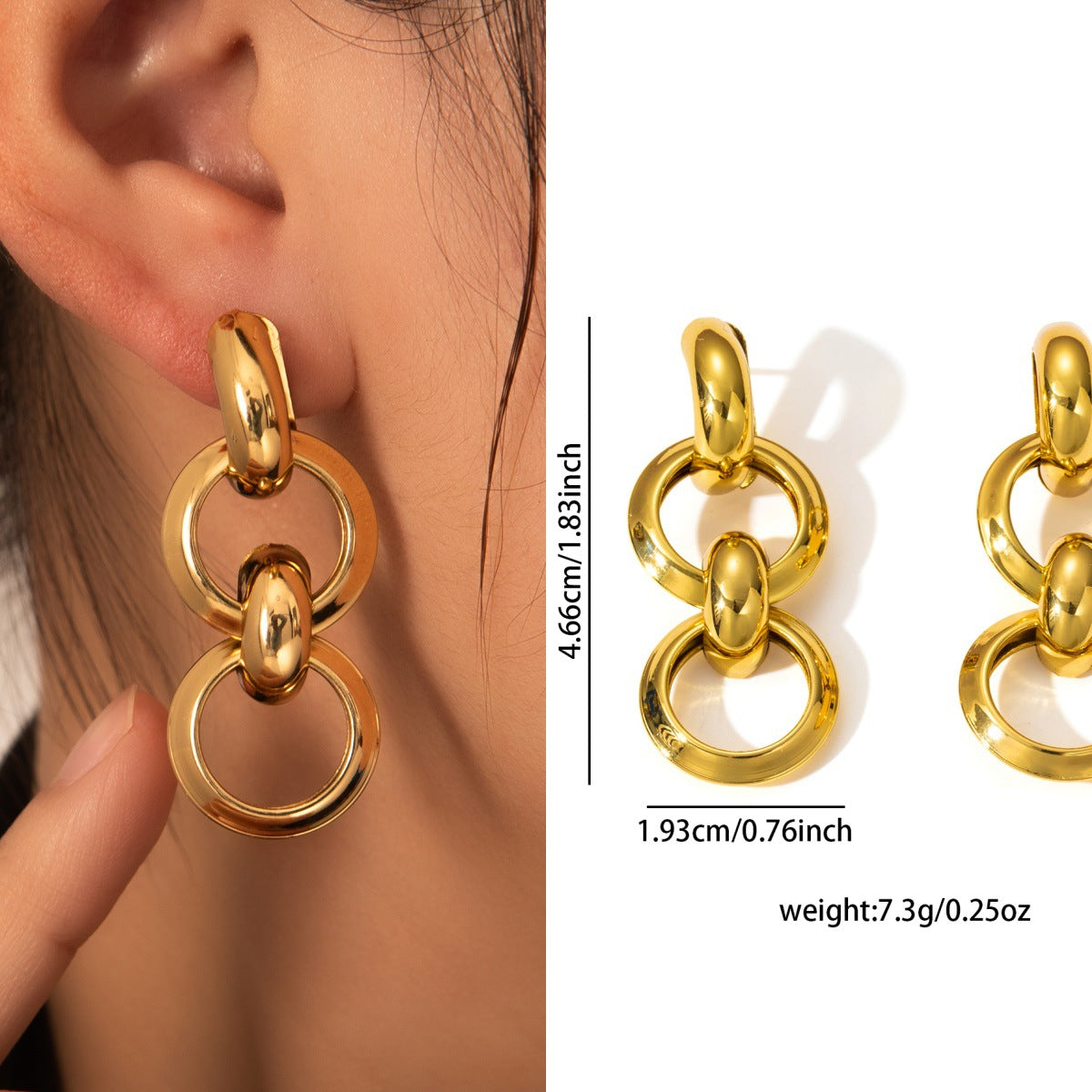 Premium Colorfast Gold Titanium Steel Studs, Niche Elegant Light Luxury Stainless Steel Fashion Earrings For Female