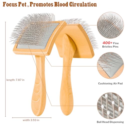 GROOMAGE Large Slicker Brush for Dogs & Cats, Professional Dog Grooming Brushes for Poodles & Doodles, Long Pins Natural B...