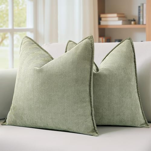 MIULEE Pack of 2 Sage Green Decorative Pillow Covers 20x20 Inch Soft Chenille Luxurious Couch Throw Pillows Farmhouse Cush...