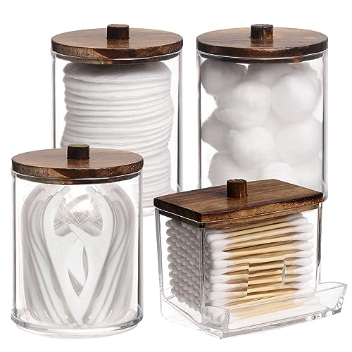 Tbestmax 4 Pack Qtip Holder Bathroom Container, 10/7oz Cotton Ball/Swabs Dispenser, Apothecary Jar with Bamboo Lids for Or...
