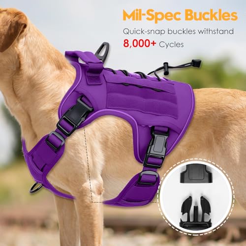 Heavy-Duty Tactical Dog Harness for Large Dogs, No Pull Adjustable Reflective Pet Vest with Molle System, K9 Military-Grad...