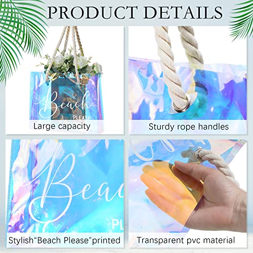 Sweetude Clear Beach Tote Bag Transparent Plastic PVC Women's Large Tote Waterproof Stadium Bags for Girl Summer Pool Part...