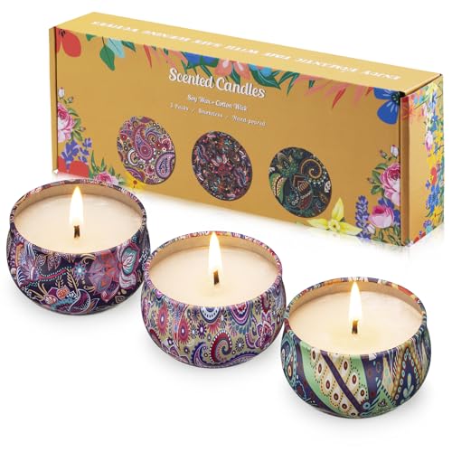 Hausware 3 Pack Scented Candles, 2.5 oz Aromatherapy Candles with Floral Scents,Soy Candles Set with 72H Burning Time,Idea...