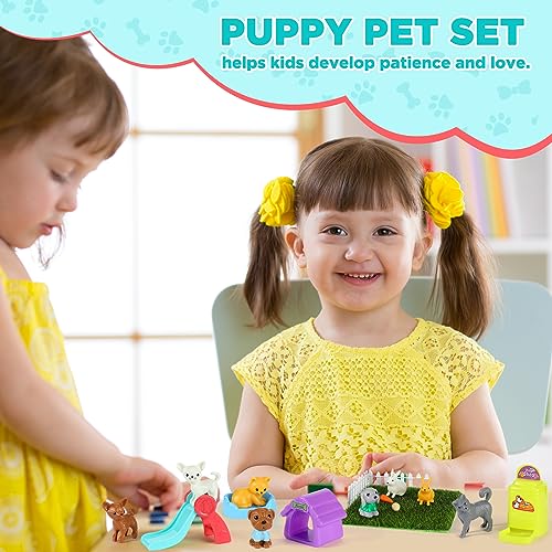 Leyndo 48 Pcs Dog and Cat Pet Figurine Playset Role Pretend Toy Set for Kids Realistic Educational Pet Care Center Dollhou...