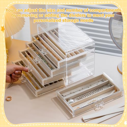 Necklace Organizer Box with 5 Drawers 30 Compartments, Dustproof Velvet Necklace Display Tray, Acrylic Necklaces Display C...