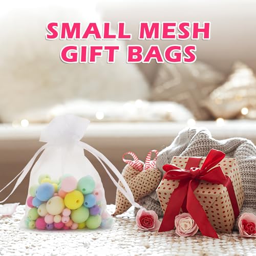 ANZNKU 50PCS White Organza Bags 3x4, Small Gift Bags Bulk for Sachet Jewelry Candy Treat, Mini Mesh Bag Drawstring for Wed...