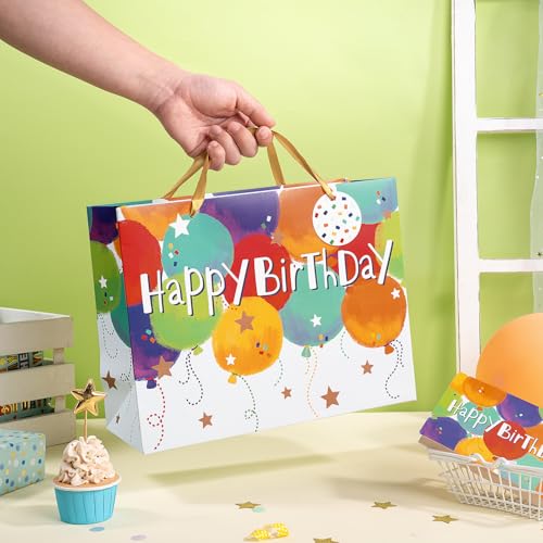 Loveinside Colorful Birthday Gift Bag, Balloons Pattern with HAPPY BIRTHDAY Text, Matching Tissue Paper, Greeting Card and...