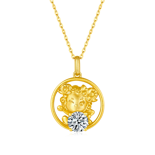 S925 Sterling Silver Gold Plated 1ct D Color VVS1 Moissanite Chinese Zodiac Goat Necklace 4.5g Benmingnian Gift GRA Certified Gift Box