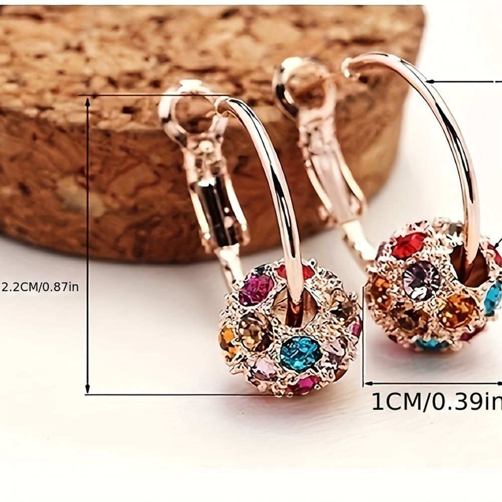 Creative Crystal Ball Colorful Rhinestone Lucky Bead Fortune Turn Stud Earrings, New Trendy Women Fashion Drop Ear Jewelry