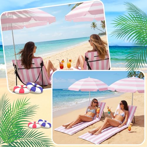 Briwooody 2 Set Beach Chairs with Umbrella Portable Beach Lounger Lightweight Foldable Outdoor Lounger Chair for Outdoor T...