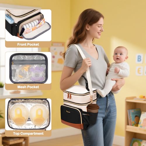 Mancro Expandable Breast Milk Cooler Travel Bag with Ice Pack, Double Layer Baby Bottle Bag Fits 6 Bottles Up to 9 Ounce, ...