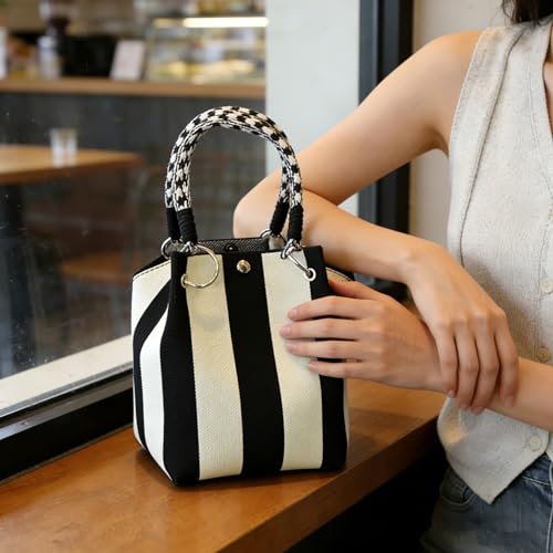 Anopo Knit Bucket Bag Small Tote Purse for Women Wristlet Handbag with Magnetic Closure Detachable Handle 5.9"*8.3"