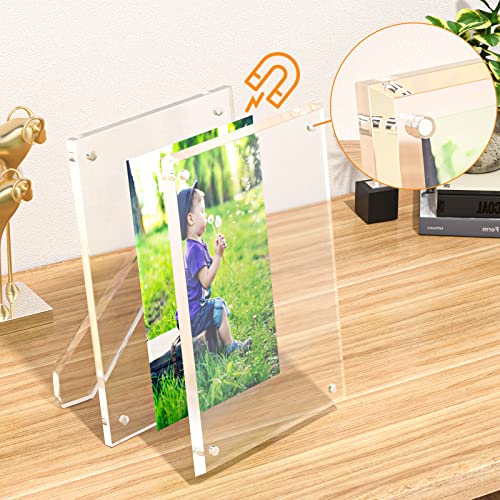 NIUBEE 4x6 Acrylic Picture Frame with Magnets - 2 Pack, Shatter-Resistant Floating Photo Frame for Tabletop, Modern Desk D...