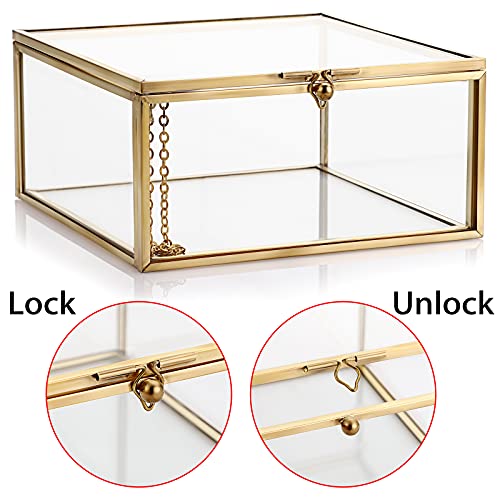 Hipiwe Vintage Glass Jewelry Organizer Box - Golden Metal Keepsake Box Desktop Jewelry Organizer Holder, Wedding Birthday ...