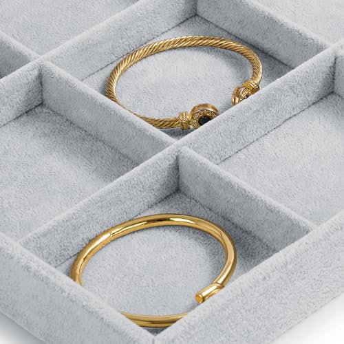 Oirlv Velvet Stackable Jewelry Display Trays 12 Grids Rings Earrings Bracelet Organizer Storage Tray(13.8"x1.29"x9.4")