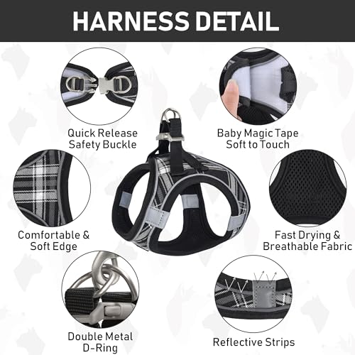 GAMUDA Small Dog Harness Collar and Leash Set, Step in No Chock No Pull Soft Mesh Adjustable Dog Vest Harnesses Plaid Refl...