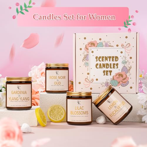 Scented Candles Set, 4Pack Floral Candles, Women Candles Gifts Valentine's Day Gift for Her Long Lasting Soy Wax Candle No...
