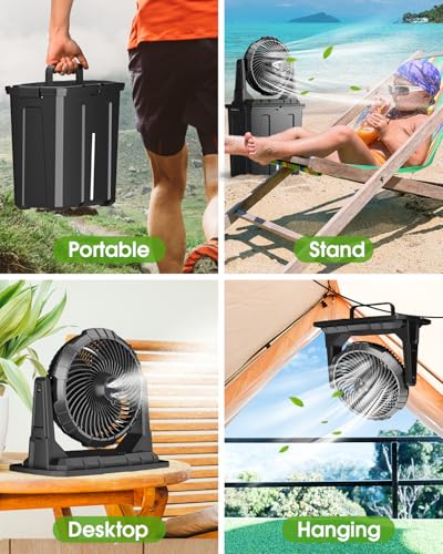 Ausic Portable Misting Fan, 9L 10-inch Outdoor Mist Fans for Outside Patios Cooling, 20000mAh Rechargeable Battery Fan wit...