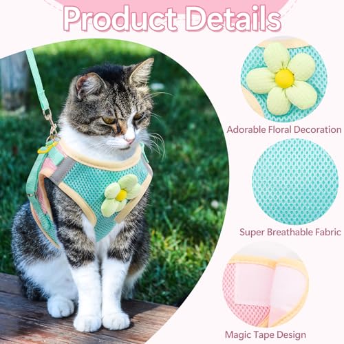 Cat Harness and Leash Set Escape Proof, Adjustable Cat Vest Harnesses Soft Kitten Harness Reflective Strips Jacket with Fl...