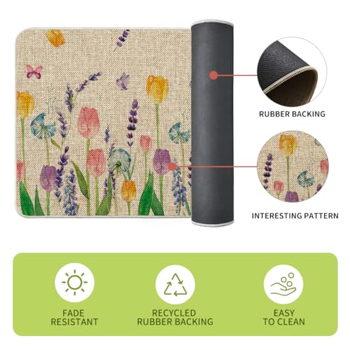 Artoid Mode Lavender Tulip Spring Kitchen Mats Set of 2, Seasonal Flower Summer Home Decor Low-Profile Kitchen Rugs for Fl...