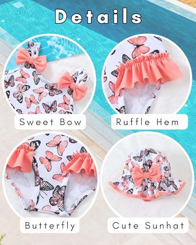 SODLON Baby Girl Swimsuit Infant One-Piece Bathing Suit Cute Summer Beach Tankini Bikini Ruffle Bow Toddler Swimwear with Hat