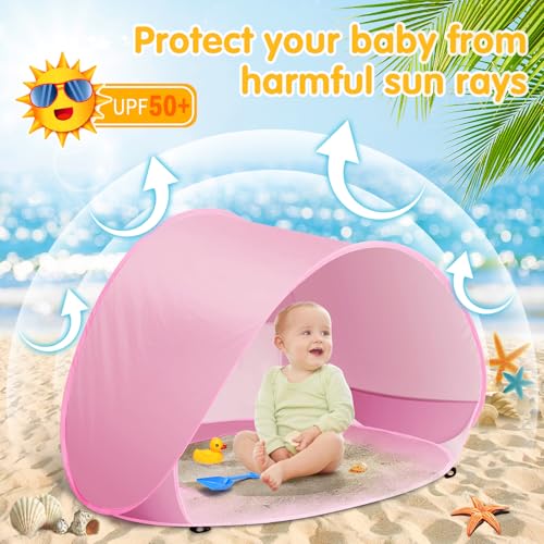 Baby Beach Tent with Pool, Pop Up Sun Shelter UPF 50+ UV Protection for Infant Toddlers, Portable Shade Tent with Carry Ba...