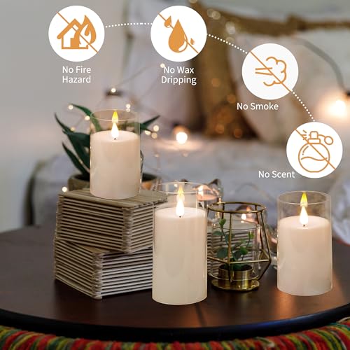 NICEME Flickering Flameless Candles with Remote Control Timer Unbreakable Acrylic Battery Operated LED Candles with Flicke...