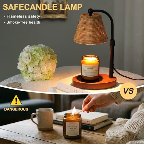 FancyPlus Candle Warmer Lamp with Timer Dimmer, Natural Weaving Boho Candle Lamp Birthday Gifts for Women, Mom, House Warm...