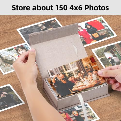 Hiwhy Linen Photo Storage Box, 4 x 6 Inch Memory Keepsake Organizer with Transparent Window, Stylish Photo Box for Storing...