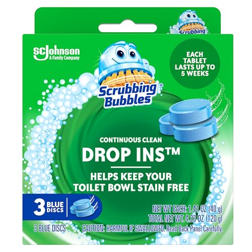 Scrubbing Bubbles Continuous Clean Toilet Drop-Ins, Automatic Blue Toilet Bowl Cleaner, Septic-Safe Tank Tablets Remove Ha...