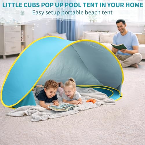 QTREE intelligence 2-IN-1 Baby Beach Tent with 2 Pool for 2 kids,74.8*41.7*35.4 inch UV Protection Sun Shelter Pop Up Play...
