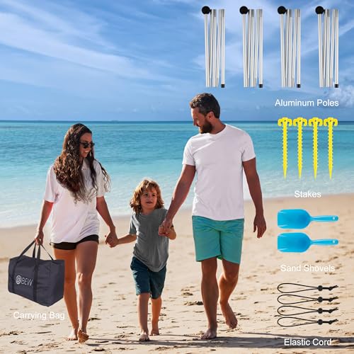 Beach Tent, UPF 50+ Beach Canopy Sun Shade, Portable 10×10 FT Large Pop-Up Beach Tent Sun Shelter with Sand Anchors, Groun...