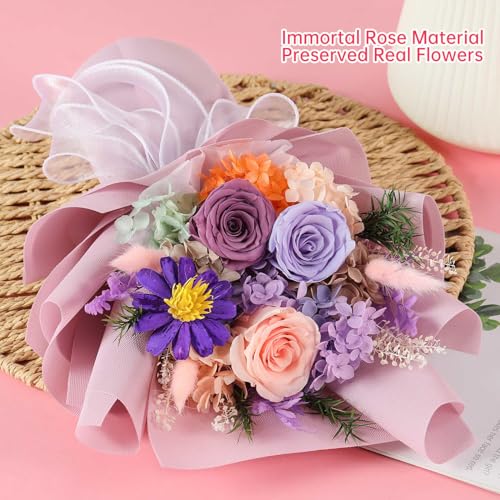 Jtoder Forever Flowers for Delivery, Preserved Flower Bouquets, Long Lasting Purple Roses, Gifts Bouquet for Mother Wife G...