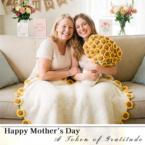 Sunflower Bouquet Blanket, Knitted Soft Cozy Flower Blanket Bouquet, Yellow Sunflower Gifts for Women Mothers Mom Grandma ...
