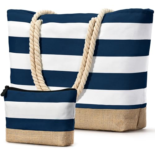 Becokan Beach Bag Initial Beach Tote with Makeup Bag for Travel Work Storage Personalized Birthday Gifts for Women Her