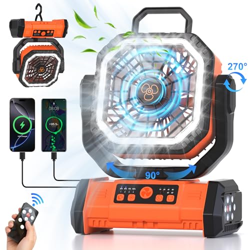 Honesorn Portable Rechargeable Fan 20000mAh, Camping Fan with LED Light & Remote, USB C Cordless Battery Powered, 4 Speeds...
