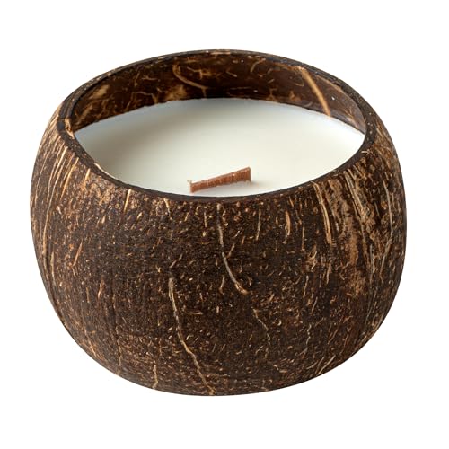 Restaurantware Coconut Shell Candle - 1 Soy Wax Candle 3.94 x 3.94 x 2.76 Inches - Handmade Decorative Candle Bowl with Wo...
