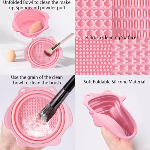 QidaiaLuck Paint Brush Cleaner Mat,Foldable Silicone Makeup Brush Cleaner Pad Bowl,Portable Cleaning Tool for Paintbrush,B...