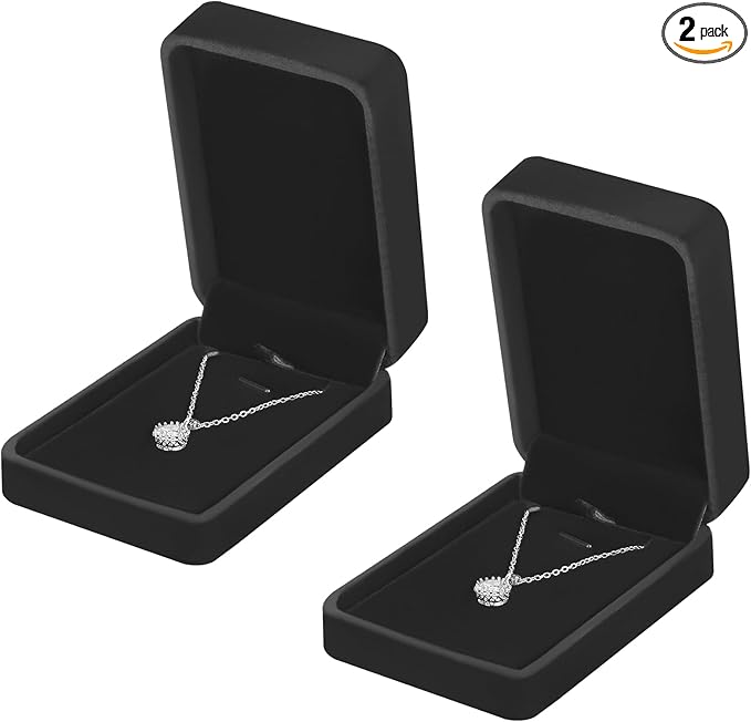 KUKUVR 2 Pieces Classic Velvet Necklace Pendant Box for Jewelry Gift, Small Jewellry Storage Display Case for Wedding Enga...