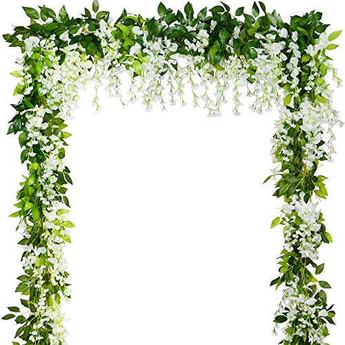 5pack Wisteria Garland Artificial Flowers Garland Fake Hanging Wisteria Vines for Wedding Floral Decor-Total 33 Ft (Milk W...